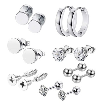 14x Zestaw kolczyków sztyftów Delikatna, minimalistyczna płaska kuleczka, mała, 6 mm, srebrna
