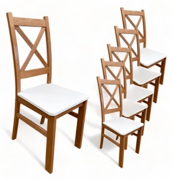 6x Krzesło drewniane Krzyżak Dąb Craft + Biały