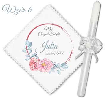 SZATKA I ŚWIECA DO CHRZTU CHRZEST IMIĘ DATA