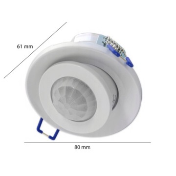 Датчик движения PIR LED, регулируемый, для скрытого монтажа, 360°