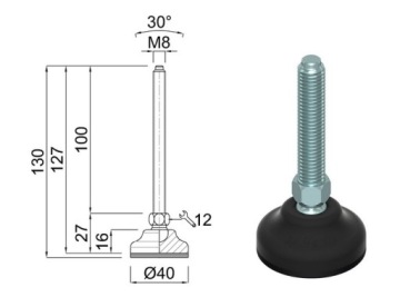 РЕГУЛИРУЕМАЯ НОЖКА FI40 M8x100 ПОЛИАМИД/ЦИНК 1000 КГ PL