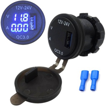 ŁADOWARKA SAMOCHODOWA DO AUTA DO ZABUDOWY 12V-24V USB QC3.0 woltomierz