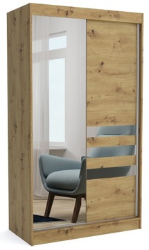 Szafa przesuwna 100 cm dąb artisan lustra paski ML