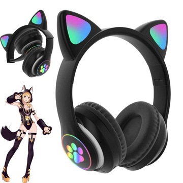 SŁUCHAWKI Z KOCIE USZY BEZPRZEWODOWE BLUETOOTH 5.0 STEREOFONICZNY CZARNY