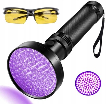 MOCNA LATARKA UV 100LED ULTRAFIOLETOWA OKULARY