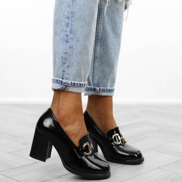 Черные женские туфли на высоком каблуке, лак 9149, р.38