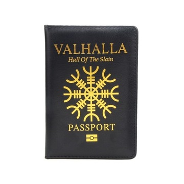 OKŁADKA CZARNE ETUI NA PASZPORT DOKUMENTY VALHALLA HELM OF AWE