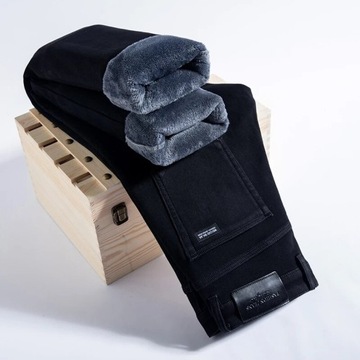 CIEPŁE SPODNIE Winter Warm Denim polar na co dzień dżinsy męskie elastyczno