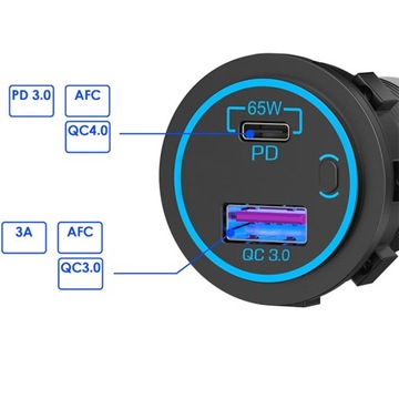 Автомобильное зарядное устройство мощностью 65 Вт, розетка USB C, разъем QC3.0