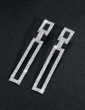 Kolczyki długie srebrne prostokąty z cyrkoniami