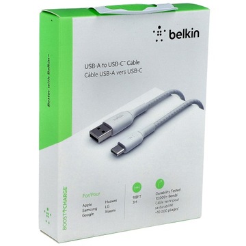 Кабель Belkin для iPhone 15 /Plus/Pro/Pro Max USB-C / USB-A с нейлоновой оплеткой 3м