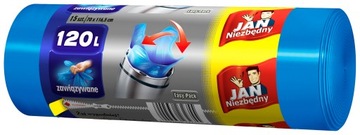 Worki na śmieci z uszami uniwersalne niebieskie Jan Niezbędny 120l 15szt.