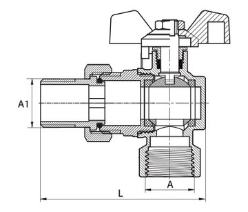Кран шаровой угловой 3/4 дюйма с резьбой Diamond 3232-20 DN20