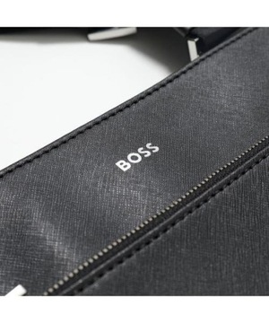 HUGO BOSS skórzana torba na ramię listonoszka męska pojemna BLACK NOWA