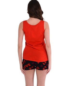 Piżama damska letnia luźna koszulka top i szorty czerwono-czarne LOVE L