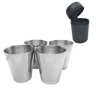 Kieliszki metalowe turystyczne 4 szt 30 ml srebrne z etui