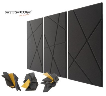 Набор акустических панелей САМОКЛЕЯЩИЕСЯ призмы 50х100 3см серые