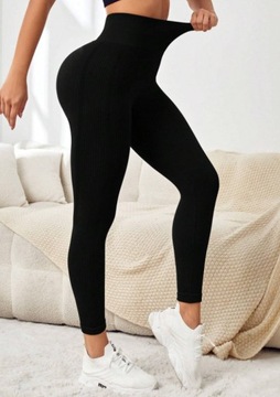 SHEIN LEGGINSY PRĄŻKOWANE CZARNE CASUAL XS 1V7B