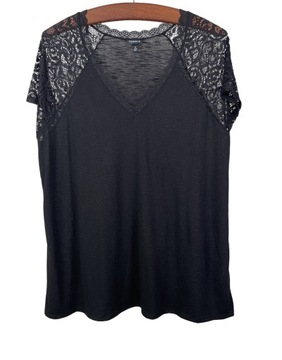 Bluzka damska czarna z koronką krótki rękaw basic plus size TORRID r. XXL