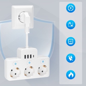 НАСТЕННЫЙ РАЗЪЕМ С ВЫКЛЮЧАТЕЛЯМИ, НЕСКОЛЬКО USB-РОЗЕТОК, 3 РОЗЕТКИ