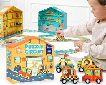 Mideer Dwustronne Puzzle Droga Pojazdy Auta 4+