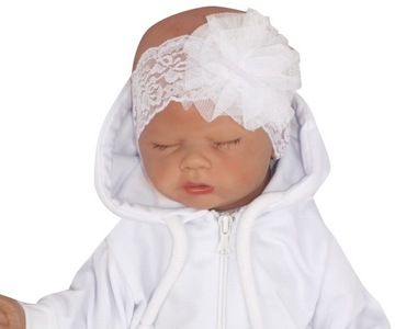Opaska koronkowa niemowlęca biała na chrzest