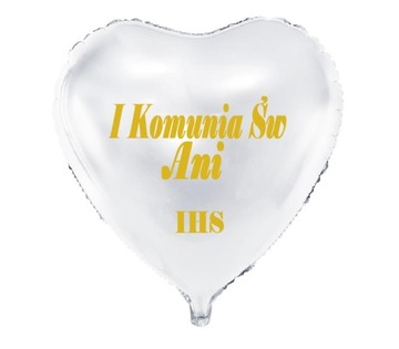 BALON na Komunię Komunia Imię Serce Białe