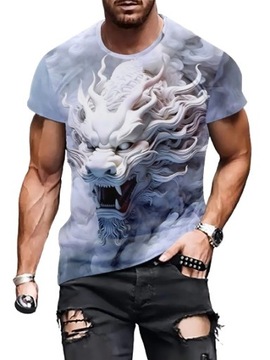 T-SHIRT MĘSKI KOSZULKA WZÓR 3D CHIŃSKI SMOK DRAGON BIAŁA M