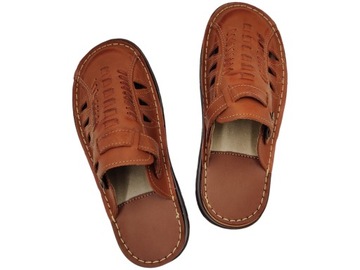 Мужские КОЖАНЫЕ Шлепанцы из НАТУРАЛЬНОЙ КОЖИ Classic Polish Brown 47