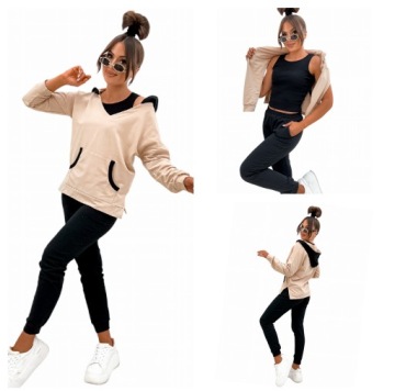 DRES DAMSKI KOMPLET 3-CZĘŚCIOWY BLUZA TOP SPODNIE BAWEŁNA rS PRODUKT POLSKI