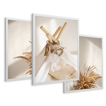 ZESTAW Obrazy w ramie plakaty boho pampas łapacz snów tryptyk 43x99