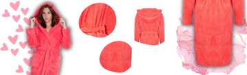 Szlafrok wellsoft unisex S/M koralowy z kapturem