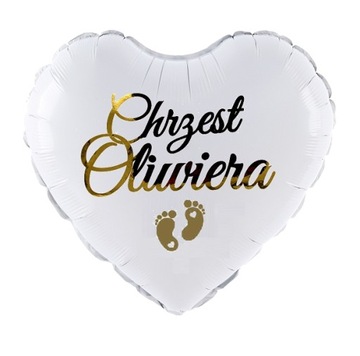 Balon na CHRZEST SERCE białe STÓPKI + IMIĘ