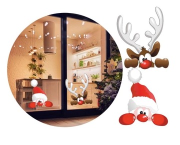 Рождественские наклейки на окна САНТА И ОЛЕНИ 50х35см