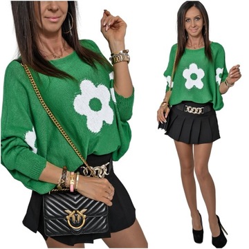 CASUALOWY WIOSENNY SZEROKI SWETEREK FLOWER! WZ.3