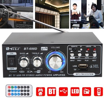 MINI HIFI STEREO WZMACNIACZ AUDIO FM MP3 GŁOŚNIK SAMOCHODOWY BLUETOOTH
