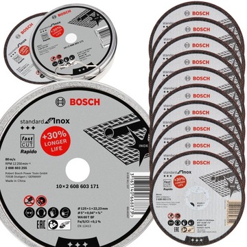 10 x Tarcza tnąca INOX 125x1x22,2 w ETUI BOSCH 2608603255