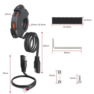 Универсальное зарядное устройство для мотоцикла, 48 Вт, QC 3.0, USB, USB-C (PD)