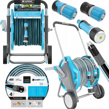САДОВЫЙ ШЛАНГ CELLFAST НА ДЕРЖАТЕЛЕ, БАРАБАНЕ, КОМПЛЕКТ РЕЙЛАТОРА, СИЛЬНЫЙ Спринклер 1/2