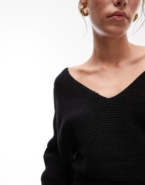 TOPSHOP LUŹNY CZARNY SWETER V-NECK DŁUGI RĘKAW MCM NG7__M