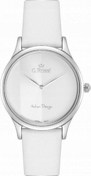 Srebrny BIAŁY zegarek DAMSKI ze SKóRZANYM paskiem elegancki modny prezent