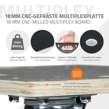 мебельная тележка с 2 поворотными роликами и 2 колесами