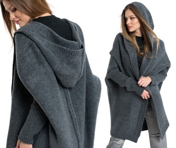 NEIRO LUŹNY SWETER KARDIGAN Z KAPTUREM OVERSIZE