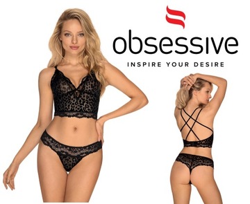 OBSESSIVE komplet GIULLY top+stringi S/M cętki