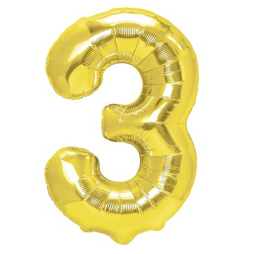 Balon Cyfra 3 Foliowa Złota 100 cm Urodziny