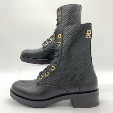 Buty damskie botki eleganckie TOMMY HILFIGER MONOGRAM BIKER BOOT rozmiar 38