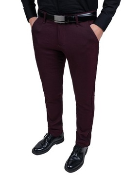 Spodnie eleganckie męskie bordowe w kratę - 32