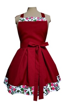 ELEGANCKI FARTUCH KUCHENNY sukienka PIN UP BORDOWY