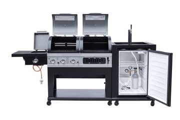 GRILL GAZOWY WĘGLOWY 3W1 CHŁODZIARKA NALEWAK 146KG ROLLBAR ŻELIWNY RUSZT !