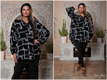 Sasha Ferrano tunika koszula bluzka 50/52 czarna Plus size wiskoza VIVA